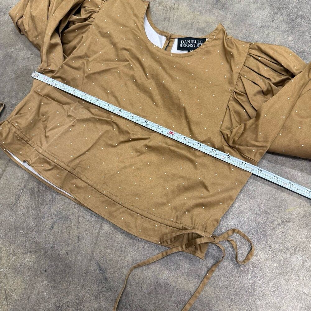 Danielle Bernstein Women Bishop puff Sleeve Top, Beige Dot - Picture 5 of 8